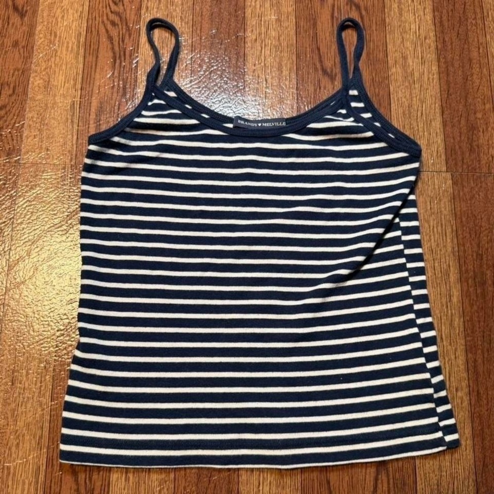 Brandy Melville Women's Blue Striped Y2k Crop Tank Top Fits XS
